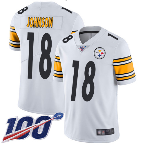 Men Pittsburgh Steelers Football #18 Limited White Diontae Johnson Road 100th Season Vapor Untouchable Nike NFL Jersey